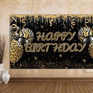 Large Gold Leopard Happy Birthday Backdrop Huge Leopard Happy Birthday Banner Cheetah Birthday Party Decoration Gold Leopard Birthday Photography Background Adults Women Birthday Backdrop (6 X 3.6 FT)