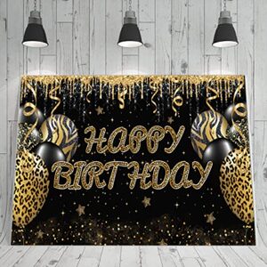 Large Gold Leopard Happy Birthday Backdrop Huge Leopard Happy Birthday Banner Cheetah Birthday Party Decoration Gold Leopard Birthday Photography Background Adults Women Birthday Backdrop (6 X 3.6 FT)