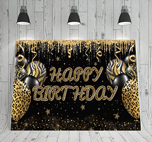 Large Gold Leopard Happy Birthday Backdrop Huge Leopard Happy Birthday Banner Cheetah Birthday Party Decoration Gold Leopard Birthday Photography Background Adults Women Birthday Backdrop (6 X 3.6 FT)