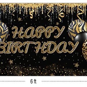 Large Gold Leopard Happy Birthday Backdrop Huge Leopard Happy Birthday Banner Cheetah Birthday Party Decoration Gold Leopard Birthday Photography Background Adults Women Birthday Backdrop (6 X 3.6 FT)