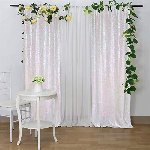 Sequin Backdrop Curtains Iridescent White Curtain for Wedding Backdrop 2 Packs 2ftx8ft Shimmer Wall Iridescent Birthday Backdrop Glitter Curtains