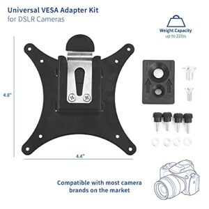 VIVO Universal VESA Adapter Bracket Kit for DSLR Cameras/Camcorders, 1/4 inch Mount, Photo and Video Shooting, Attaches to Monitor Stands for Overhead Placement, 75x75mm and 100x100mm, MOUNT-V00CAM