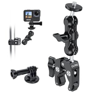 uurig super clamp 360° ballhead magic arm double ball head adapter camera clamp mount with 1/4″-20 & 3/8″-16 thread gopro clamp for canon nikon dslr camera/gopro/insta360/monitor/ronin-m/freefly movi