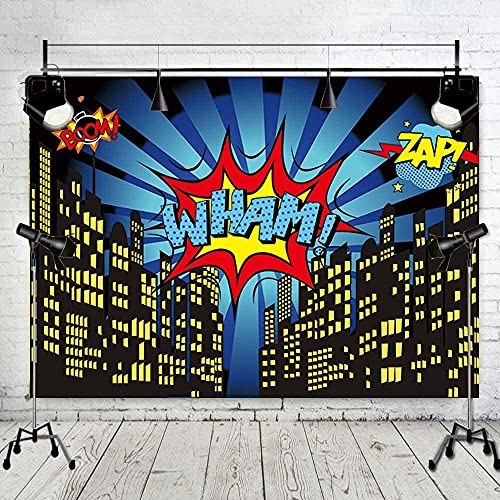 Fanghui 7x5FT Vinyl Superhero Photography Backdrops City Photo Studio Props Booth Background Superhero Themed Party Decoration Supplies Backdrop fh018