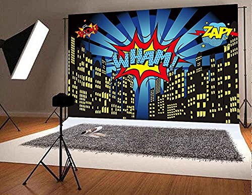 Fanghui 7x5FT Vinyl Superhero Photography Backdrops City Photo Studio Props Booth Background Superhero Themed Party Decoration Supplies Backdrop fh018