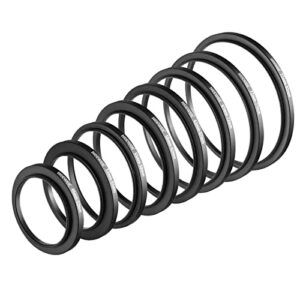 neewer 8pcs step up rings filter adapter, 49-52mm, 52-55mm, 55-58mm, 58-62mm, 62-67mm, 67-72mm, 72-77mm, 77-82mm threaded premium anodized aluminum frame