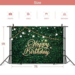 Omifly Green Grass Happy Birthday Backdrop for Women 7x5ft Safari Rustic Photography Wall Spring Greenery Leaves Newborn Olive Green Background Decorations Photo Booth Studio Props Banner Supplies