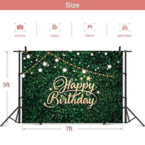 Omifly Green Grass Happy Birthday Backdrop for Women 7x5ft Safari Rustic Photography Wall Spring Greenery Leaves Newborn Olive Green Background Decorations Photo Booth Studio Props Banner Supplies