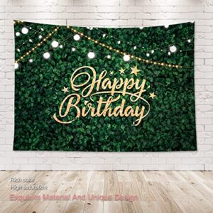 Omifly Green Grass Happy Birthday Backdrop for Women 7x5ft Safari Rustic Photography Wall Spring Greenery Leaves Newborn Olive Green Background Decorations Photo Booth Studio Props Banner Supplies