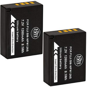 bm premium 2 pack of np-w126s high capacity battery for fujifilm finepix x-s10, x-t100, xt-200 x-100f x-100v x-a7 x-h1 x-t10 x-t20 x-t30 x-a2 x-a3 x-a5 x-a10 x-e1 x-e2 x-e2s x-e3 x-t1 x-t2 x-t3 camera