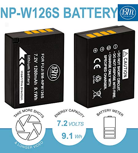 BM Premium 2 Pack of NP-W126S High Capacity Battery for Fujifilm FinePix X-S10, X-T100, XT-200 X-100F X-100V X-A7 X-H1 X-T10 X-T20 X-T30 X-A2 X-A3 X-A5 X-A10 X-E1 X-E2 X-E2S X-E3 X-T1 X-T2 X-T3 Camera