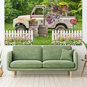 Ticuenicoa 7×5ft Spring Truck Garden Backdrop Secret Garden Grassland Fence Floral Background for Photography Birthday Newborn Party Banner Wall Decorations Photo Props