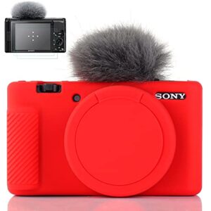 yisau camera case for sony zv-1, sony zv1 camera case digital camera anti-scratch slim fit soft dslr camera sleeve with zv1 screen protector (red)