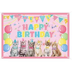 cat party decoration supplies – cat happy birthday backdrop kitten photography background cat party photo backdrop for pets, cat lover, kids cat theme birthday party