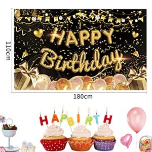 Homelove Birthday Banner,(71 x 43 Inch) Large Happy Birthday Backdrop Banner, Black Gold Balloon Photography Background Party Decorations for Party Favor Supplies Birthday Celebration