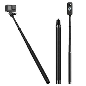 selfie stick for gopro insta360, carbon fiber selfie pole for go pro max hero 11 10 9 8 7 6 5 insta 360 one rs x2 go 2 dji action 2 akaso monopod lightweight waterproof extension (116cm/45 inch)