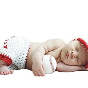 Pinbo Newborn Baby Boys Photography Prop Crochet Baseball Hat Shorts,White with red,One Size