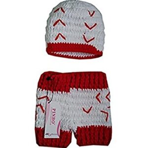 Pinbo Newborn Baby Boys Photography Prop Crochet Baseball Hat Shorts,White with red,One Size