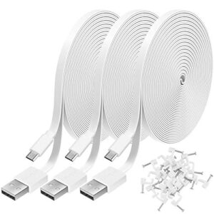 3 pack 20ft power extension cable compatible with wyzecam, wyze cam pan, nestcam indoor,blink,amazon cloud camera,usb to micro usb durable charging and data sync cord(white)