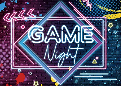 Game Night Theme Photography Backdrops Glow Neon Photo Background 5x3ft for Game On Birthday Party Decor Sleepover Slumber Prom Gaming Party Cake Table Decor Photobooth Supplies