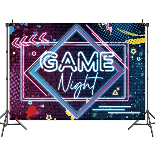 Game Night Theme Photography Backdrops Glow Neon Photo Background 5x3ft for Game On Birthday Party Decor Sleepover Slumber Prom Gaming Party Cake Table Decor Photobooth Supplies