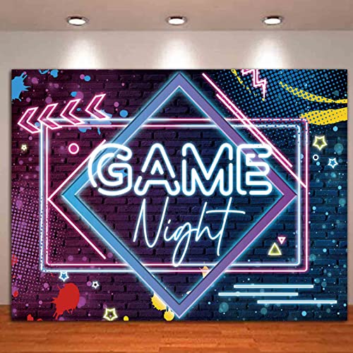 Game Night Theme Photography Backdrops Glow Neon Photo Background 5x3ft for Game On Birthday Party Decor Sleepover Slumber Prom Gaming Party Cake Table Decor Photobooth Supplies