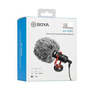 BOYA by-MM1 Camera Microphone with Shock Mount/Windshield Universal Shotgun Microphone for Cameras & Camcorders,iPhone, Android Smartphones