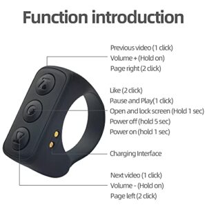 TikTok Remote Control Page Turner, Bluetooth Camera Video Recording Remote, TIK Tok Scrolling Ring for iPhone, iPad, iOS, Android - Black