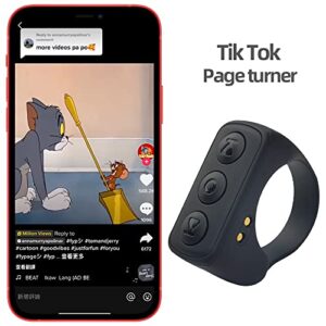 TikTok Remote Control Page Turner, Bluetooth Camera Video Recording Remote, TIK Tok Scrolling Ring for iPhone, iPad, iOS, Android - Black