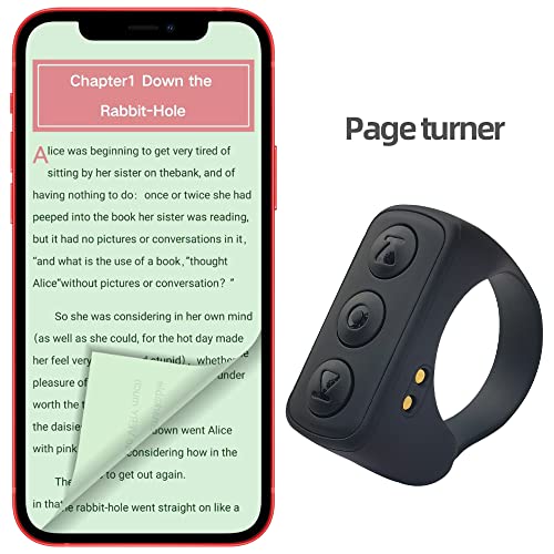 TikTok Remote Control Page Turner, Bluetooth Camera Video Recording Remote, TIK Tok Scrolling Ring for iPhone, iPad, iOS, Android - Black