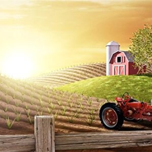 LFEEY 7x5ft Morning Busy Farm Photography Background Fresh Sunrise Country Hills Agriculture Farmland Truck Rural Farming Barn Tractor Photo Backdrop Photo Studio Props