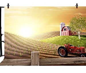 LFEEY 7x5ft Morning Busy Farm Photography Background Fresh Sunrise Country Hills Agriculture Farmland Truck Rural Farming Barn Tractor Photo Backdrop Photo Studio Props