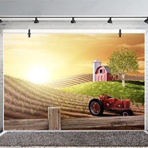 LFEEY 7x5ft Morning Busy Farm Photography Background Fresh Sunrise Country Hills Agriculture Farmland Truck Rural Farming Barn Tractor Photo Backdrop Photo Studio Props