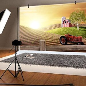 LFEEY 7x5ft Morning Busy Farm Photography Background Fresh Sunrise Country Hills Agriculture Farmland Truck Rural Farming Barn Tractor Photo Backdrop Photo Studio Props