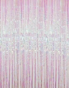 goer 3.2 ft x 9.8 ft metallic tinsel foil fringe curtains party photo backdrop party streamers for birthday,graduation,new year eve decorations wedding decor (iridescent,3 pcs)