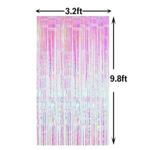 GOER 3.2 ft x 9.8 ft Metallic Tinsel Foil Fringe Curtains Party Photo Backdrop Party Streamers for Birthday,Graduation,New Year Eve Decorations Wedding Decor (Iridescent,3 pcs)