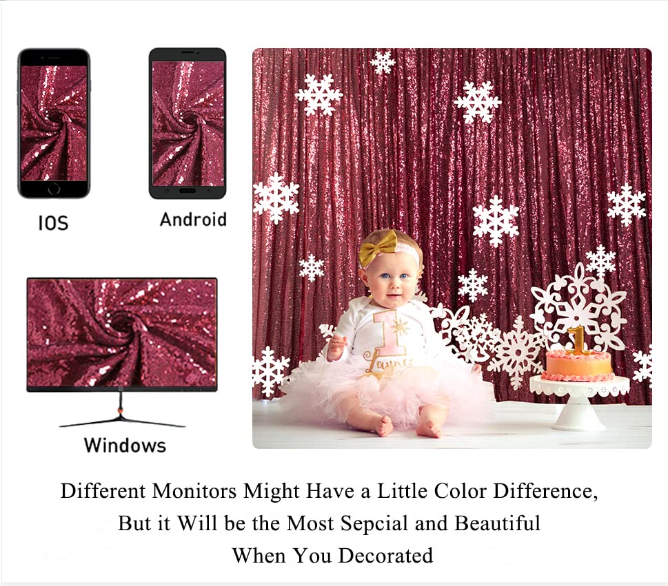 ShinyBeauty Sparkle Backdrop Curtain Burgundy 2 Panels Set Sequin Photo Backdrop Wine 2FTx8FT Sequin Backdrop Curtain Pack of 2-1220S