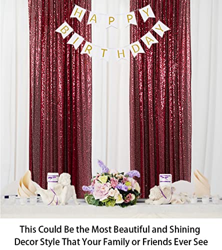 ShinyBeauty Sparkle Backdrop Curtain Burgundy 2 Panels Set Sequin Photo Backdrop Wine 2FTx8FT Sequin Backdrop Curtain Pack of 2-1220S