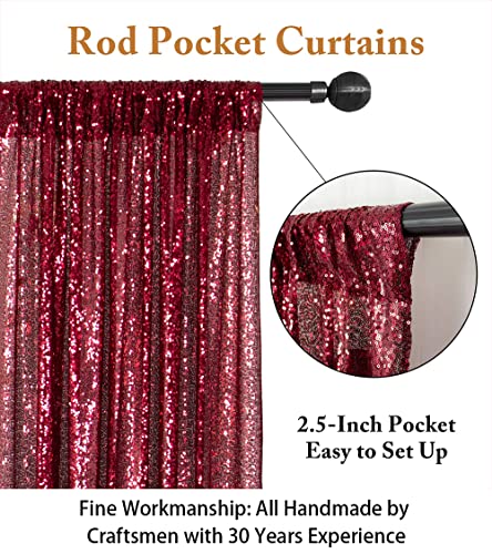 ShinyBeauty Sparkle Backdrop Curtain Burgundy 2 Panels Set Sequin Photo Backdrop Wine 2FTx8FT Sequin Backdrop Curtain Pack of 2-1220S