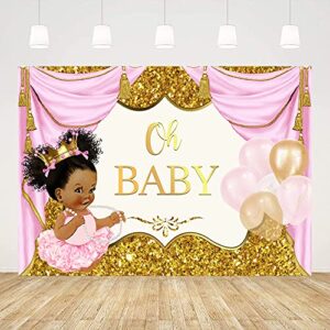 Ticuenicoa Oh Baby Backdrop for Girl Royal Princess Pink and Gold Baby Shower Backdrops for Photography Fresh Princess Babyshower Background It's A Girl Banner 1st Birthday Party Supplies 5x3ft