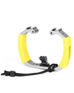 movo gb-u70y underwater diving rig for gopro hero with cold shoe mounts, wrist strap – works with hero3, hero4, hero5, hero6, hero7, hero8, and osmo action cam – scuba gopro accessory (yellow)