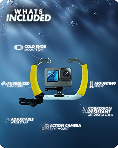 Movo GB-U70Y Underwater Diving Rig for GoPro Hero with Cold Shoe Mounts, Wrist Strap - Works with HERO3, HERO4, HERO5, HERO6, HERO7, HERO8, and Osmo Action Cam - Scuba GoPro Accessory (Yellow)