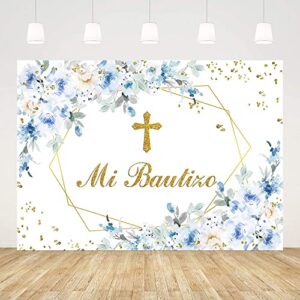 ablin 7x5ft mi bautizo backdrop mexican baptism party decorations god bless boy first holy communion banner blue flower background christening newborn baby shower decor props, cq304