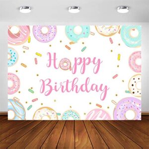 avezano donut birthday backdrop for girls party decorations sweet donut happy birthday party banner photography background donut grow up bday cake table photoshoot (7x5ft)