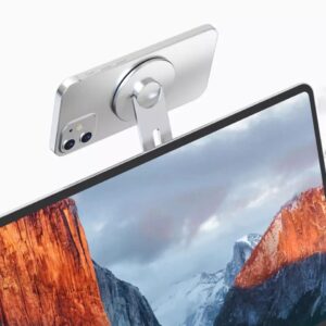 continuity camera mount for macbook and iphone 12/13/14, 360 degree webcam mount compatible with magsafe and android through included adapter
