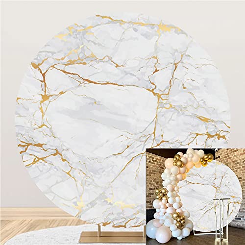 Leowefowa Polyester Normcore Grey Gold Marble Texture Round Backdrop 7x7ft Themed Birthday Background for Photography Baby Shower Bridal Shower Banner Anniversary Events Activities Photo Props