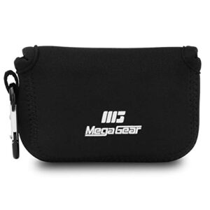 megagear ”ultra light” neoprene camera case bag with carabiner for panasonic lumix dc-zs80, dc-zs70, dmc-zs100, dc-tz95, dc-tz90, dmc-tz100 (black)