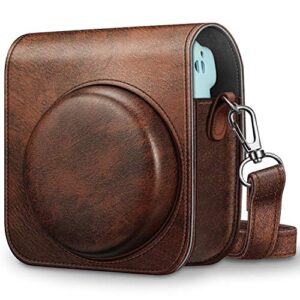 fintie protective case for fujifilm instax mini 11 instant camera – premium vegan leather bag cover with removable adjustable strap, vintage brown