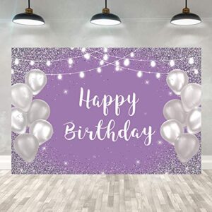 5×3ft violet purple silver happy birthday backdrop girls silver balloon white lights girls 16th 20th 30th birthday party banner decorations background portrait studio props