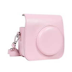 mosiso camera case compatible with fujifilm instax mini 7+ instant camera, pu leather protective case cover carrying storage bag with adjustable shoulder strap, pink